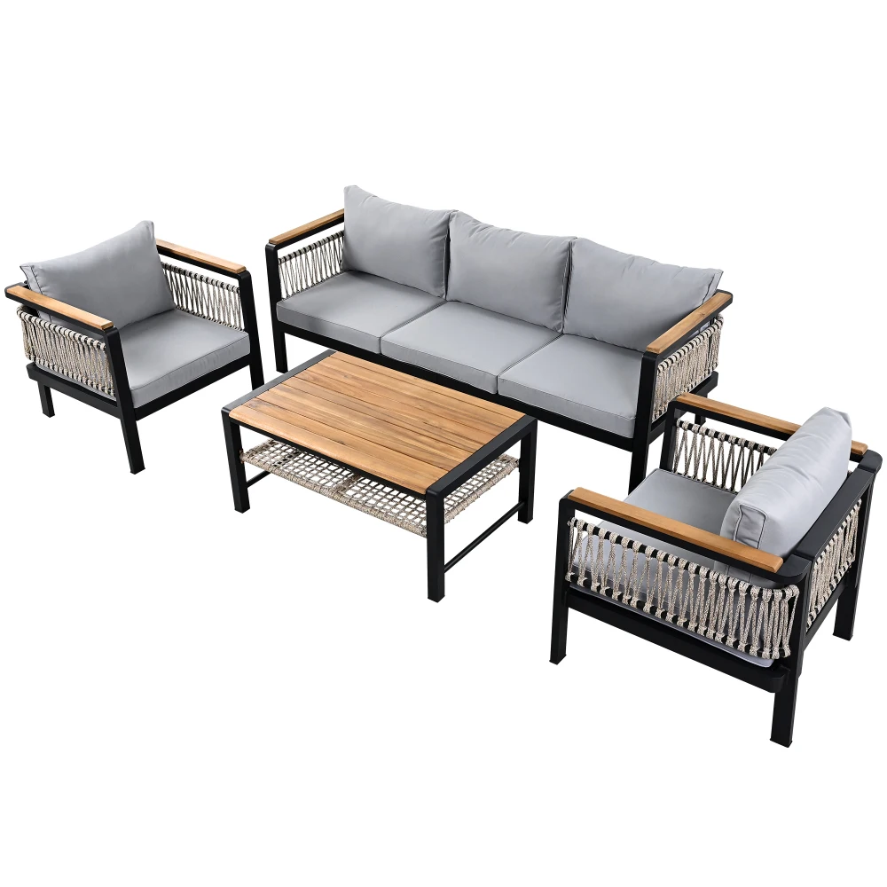 4 Pieces Outdoor Sectional Sofa Set 5-person Patio Seating Group Outdoor Cnversation Set with Cushions and a Coffee Table