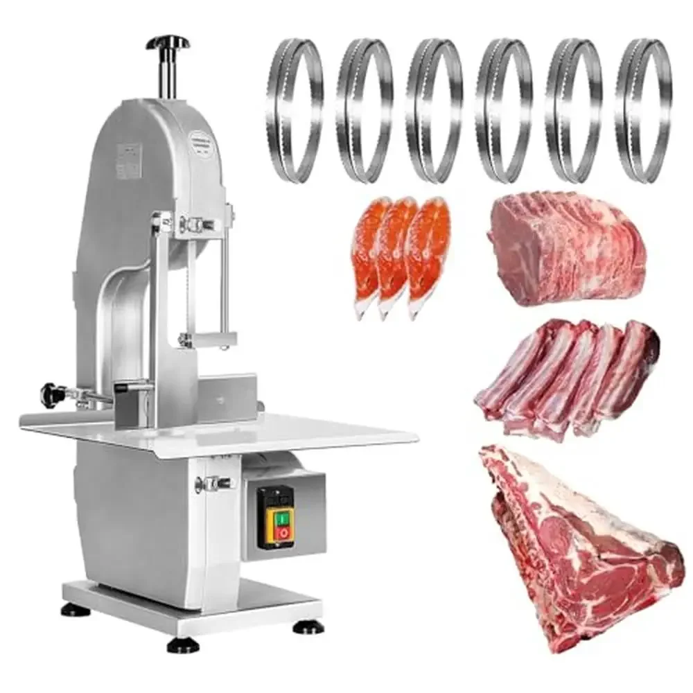 Electric Bone Saw Cutter 1500W 2.6HP 110V Commercial Meat Band Butcher Cutting Machine Adjustable Thickness 0.8-5.9" Meat Bone