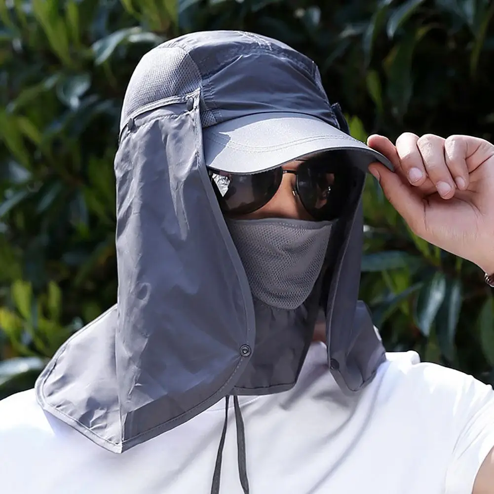 Sun Hats Men Women Summer Fishing Cap Neck Face Sunscreen Flap UV Protector Quick-Drying Detachable Sunshade Boonie Cap