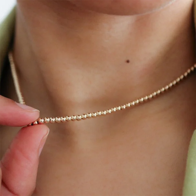 Collier de perles rondes remplies d'or véritable 14K, ras du cou en perles délicates, pendentifs faits à la main, collier résistant au ternissement, bijoux Boho pour femmes 1