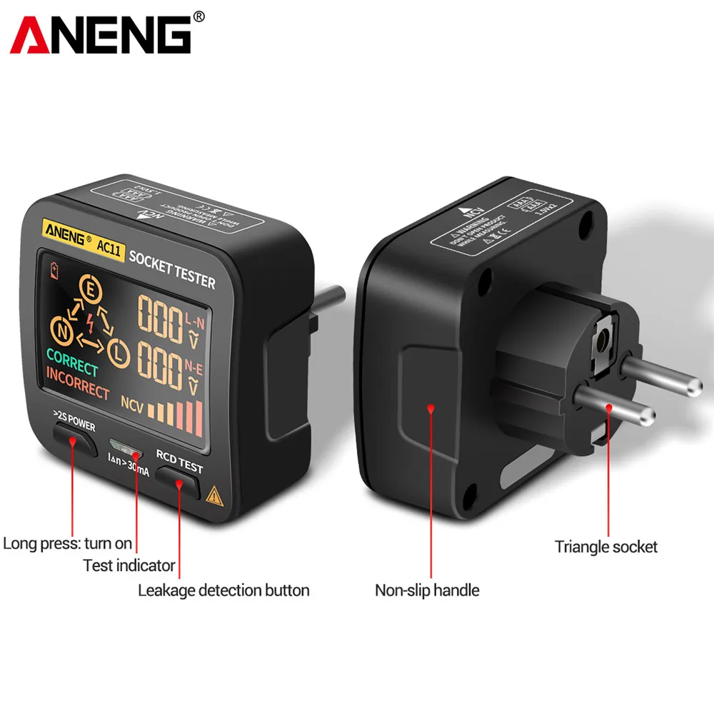 ANENG AC10/AC11 Socket Detector US/EU/UK Plug Ground Zero Line Plug Polarity Phase Detector Smart Digital Tester socket tester,circuit tester