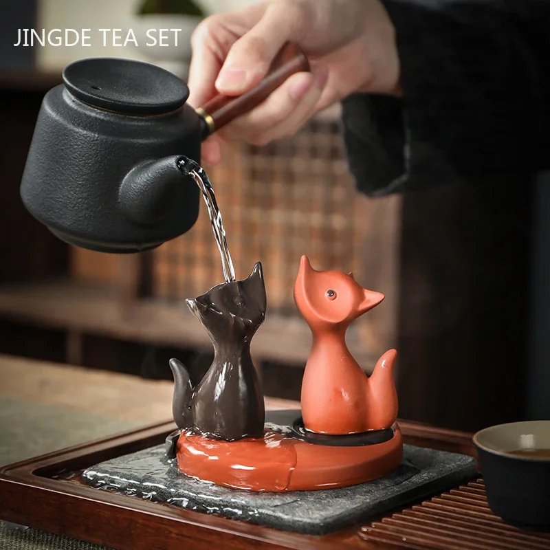 Boutique Cute Little Fox Handmade Tea Pet Decoration Purple Clay Tea Set Accessories Creative Table Ornament Handmade Crafts tea pet ornaments