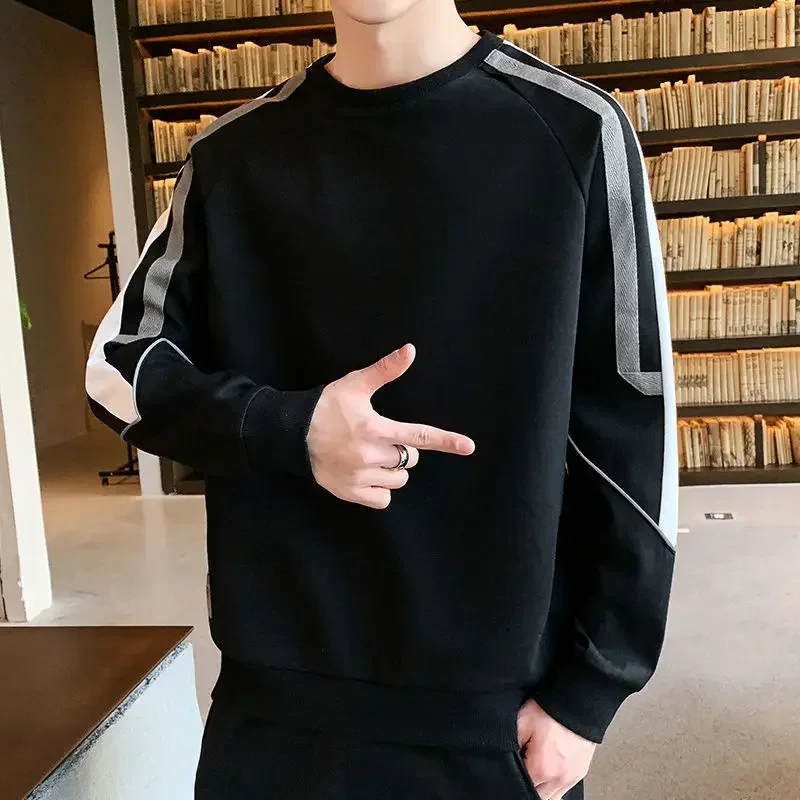

Male Clothes Spliced Hoodieless Pullover Sweatshirt for Men No Logo White Top T-shirt Novelty and Designer New in Simple Sweat S