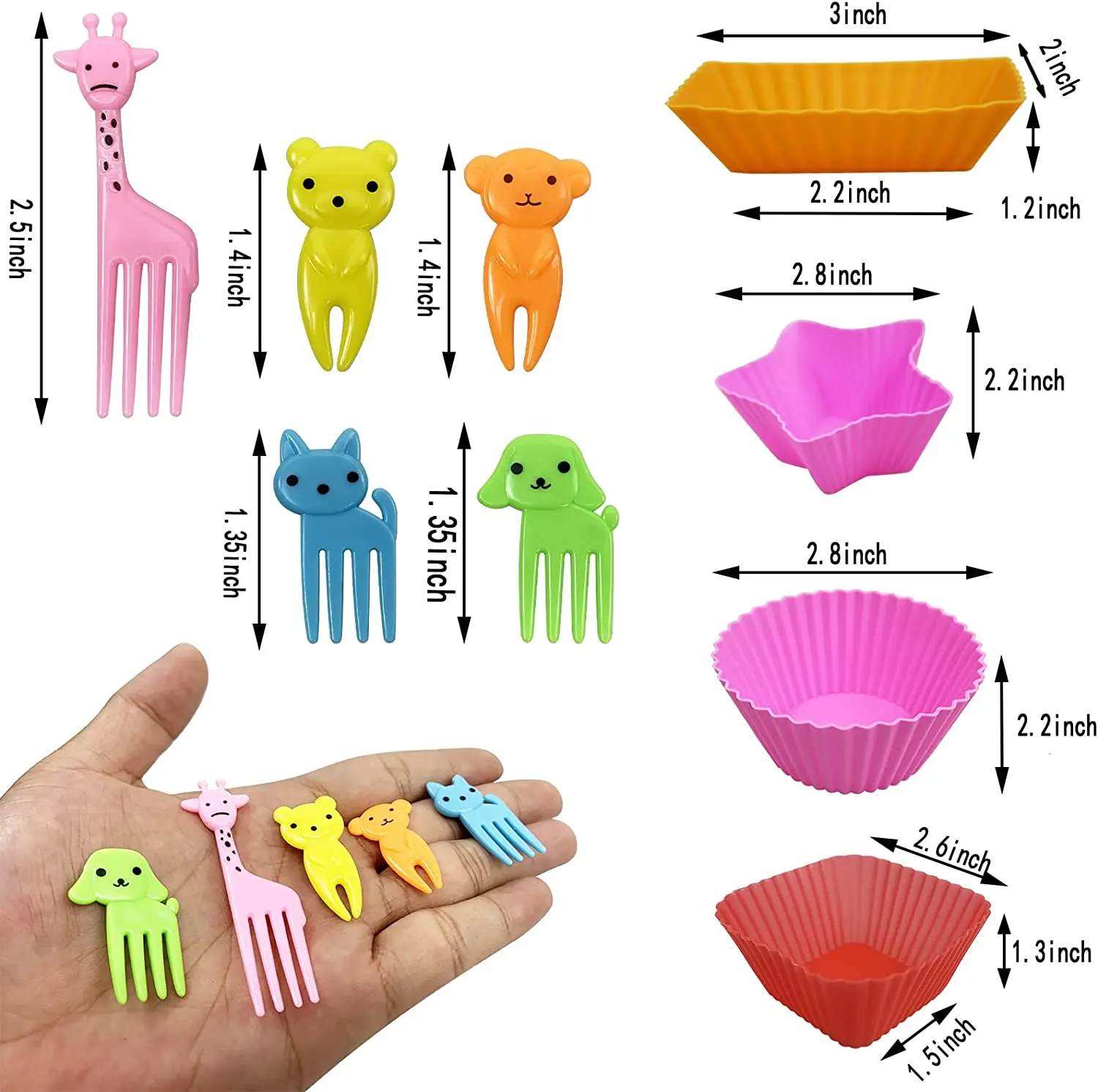 50 Cute Mini Animal Cartoon Food Selections for Children Snacks Cakes Desserts Fruit Forks 10 Muffin Cups Lunch Accessories