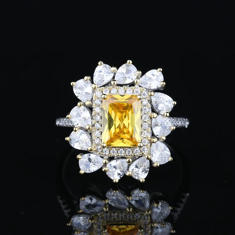 

smvp Spring Qiaoer Luxury 925 Sterling Silver Crushed Ice Cut Emerald Citrine High Carbon Diamonds Ring Gemstone Fine Jewelry