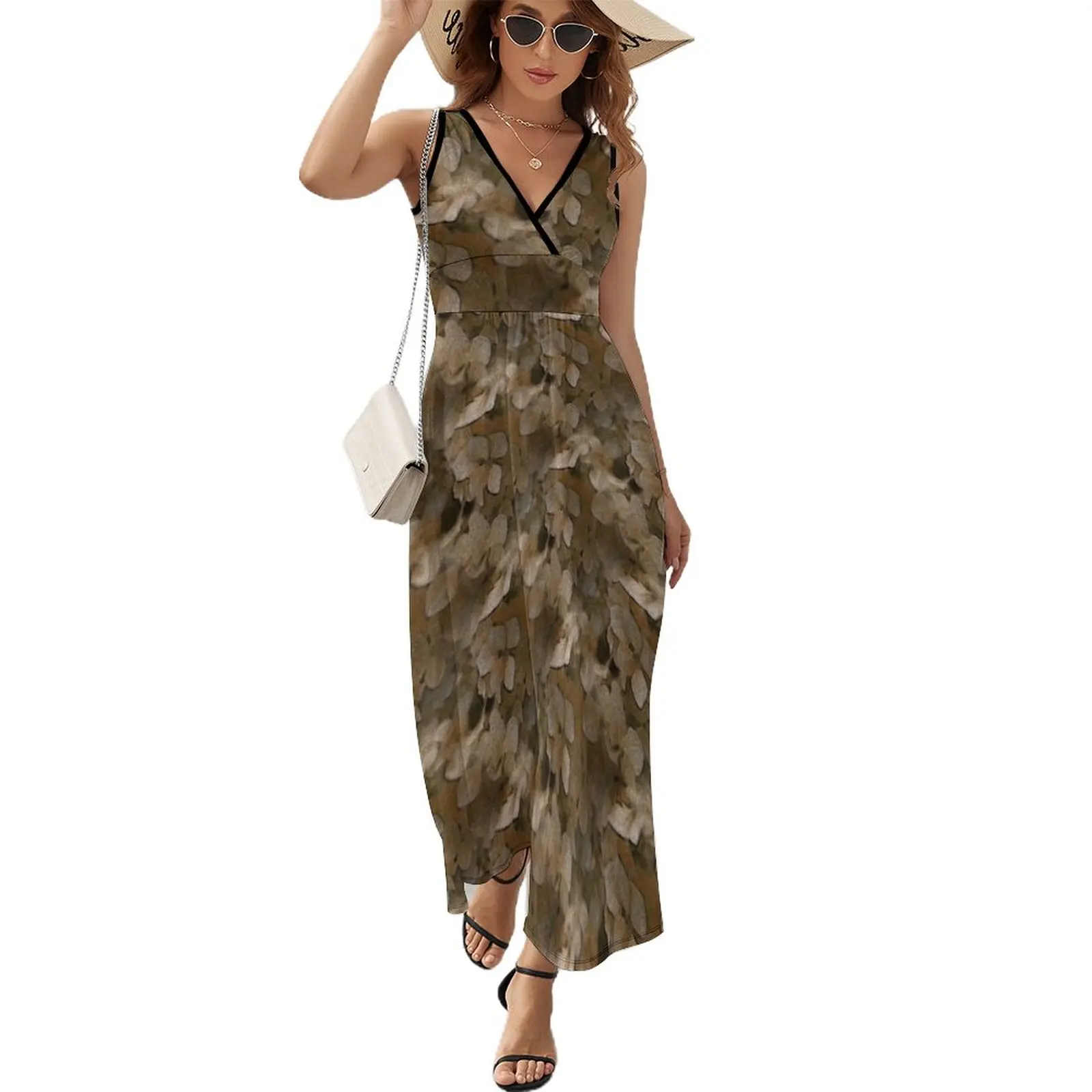 

Brown And Tan Leaves and Flowers Sleeveless Dress dress party night womens dress women clothing 2023 new arrivals