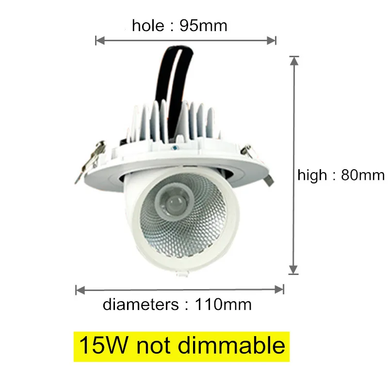 Adjustable Dimmable LED Recessed Downlight, 360 Degree Beam, 3000K/4000K/6000K
