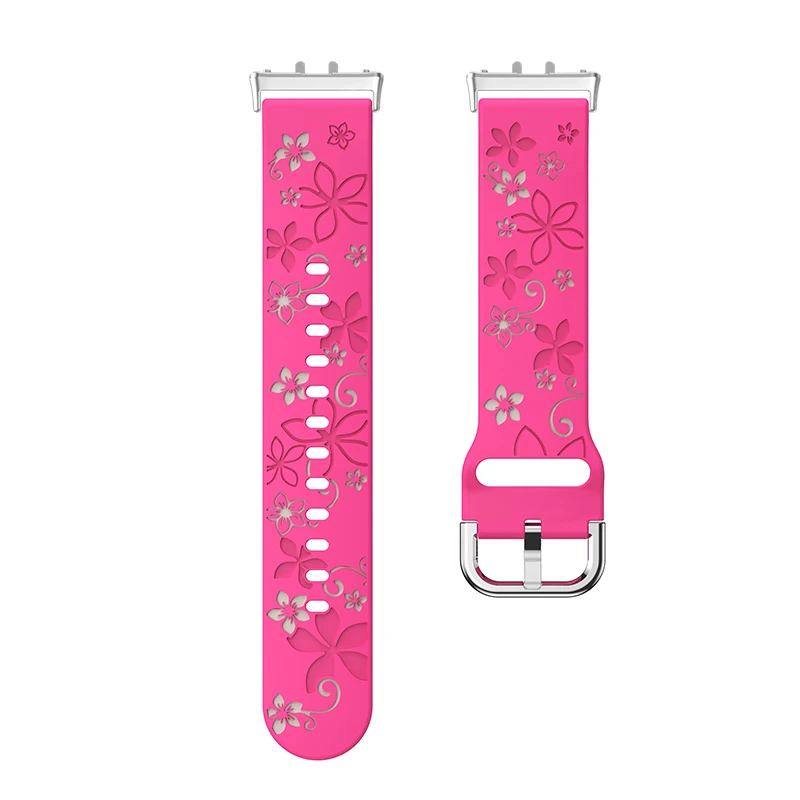 Floral Engraved Watch Band with Silver Rose Gold Metal Connector - Women's Replacement Wristband