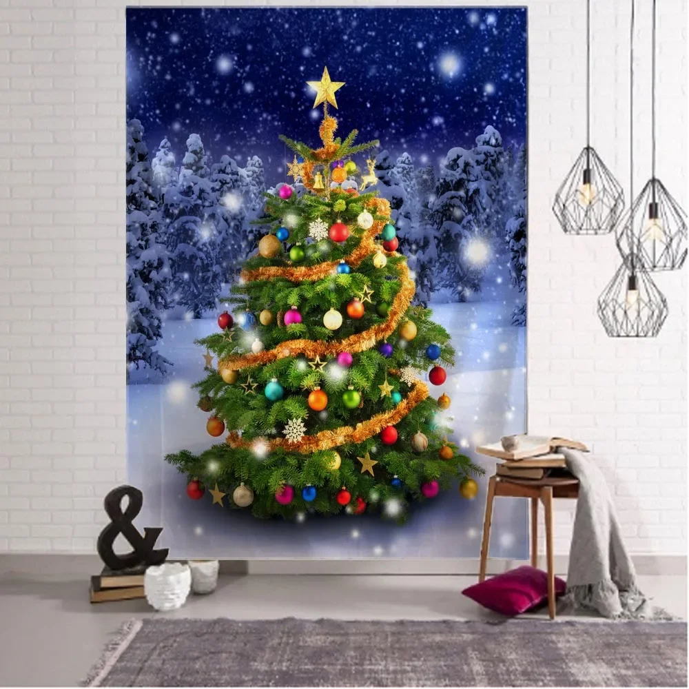 

Christmas tree home decoration tapestry snow wall hanging santa new year gift elk background cloth room wall decoration