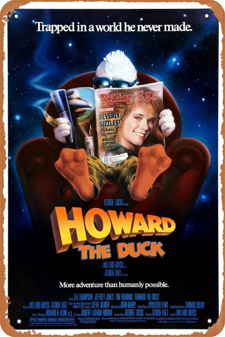 

Howard the Duck (#2 of 3) Trapped in a world he never made. 1986 Vintage Metal Tin Sign 12 x 8 Inch Movie Poster, 8 x 12 Inch