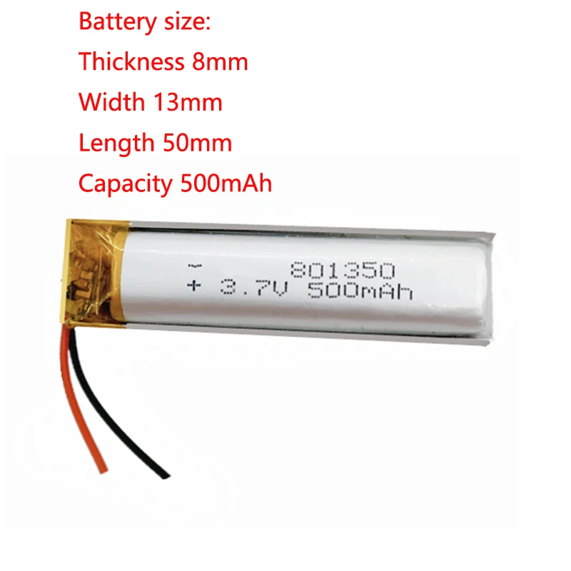 801350 3.7v 500mah Lithium Polymer Rechargeable Battery Cells For Mp3