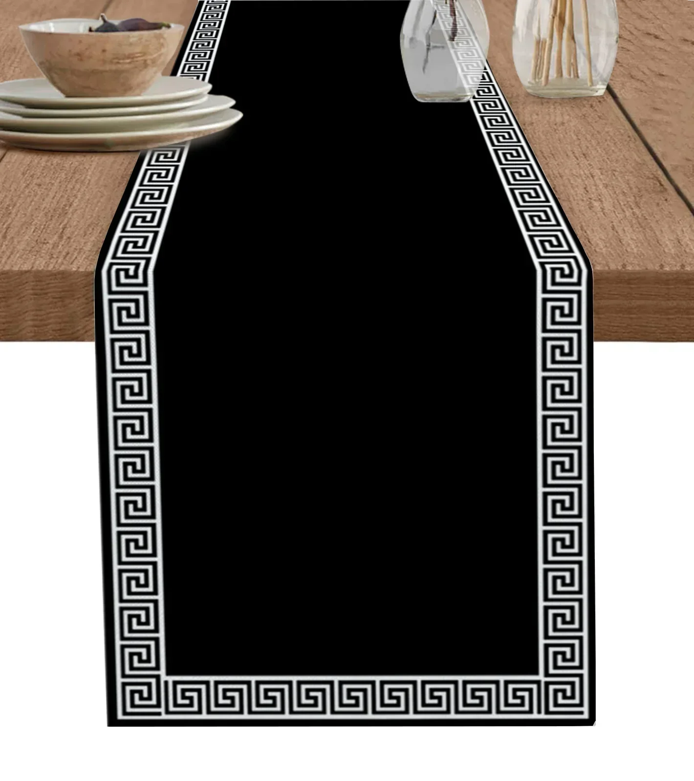 Black Retro Geometric Design Pattern Table Runner Restaurant Decoration Table Runner Wedding Holiday Party Table Accessories 6