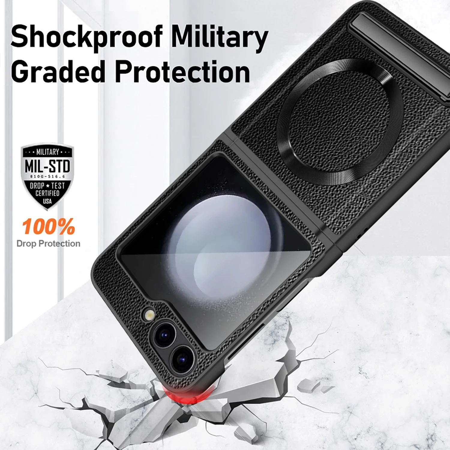 Luxury Leather Shockproof Hard Shell Cover with Full Chain Protection
