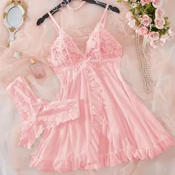 Elegant Pink Silk Nightgown Set - V - Neck Sleep Dress with Panties - XXL (235 - pink)