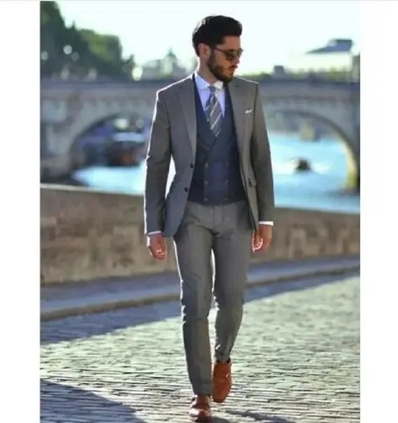 Men Suits For Wedding 3 Pieces (Jacket+Pant+Vest) Latest Design Terno Masculino Groom Custom Made Fashion Blazer