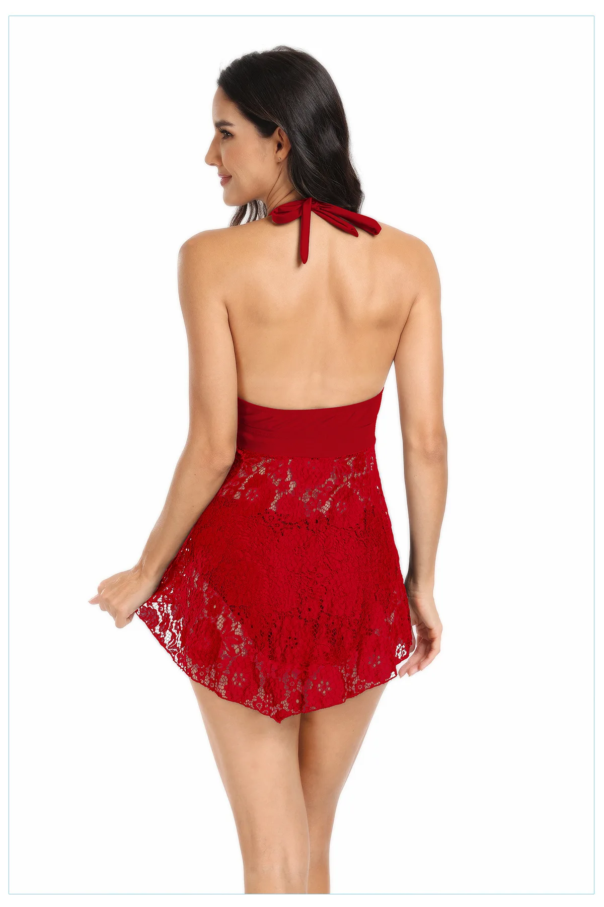2024 New Sex lace hollowed-out skirt swimsuit European and American solid color women's separate swimsuit