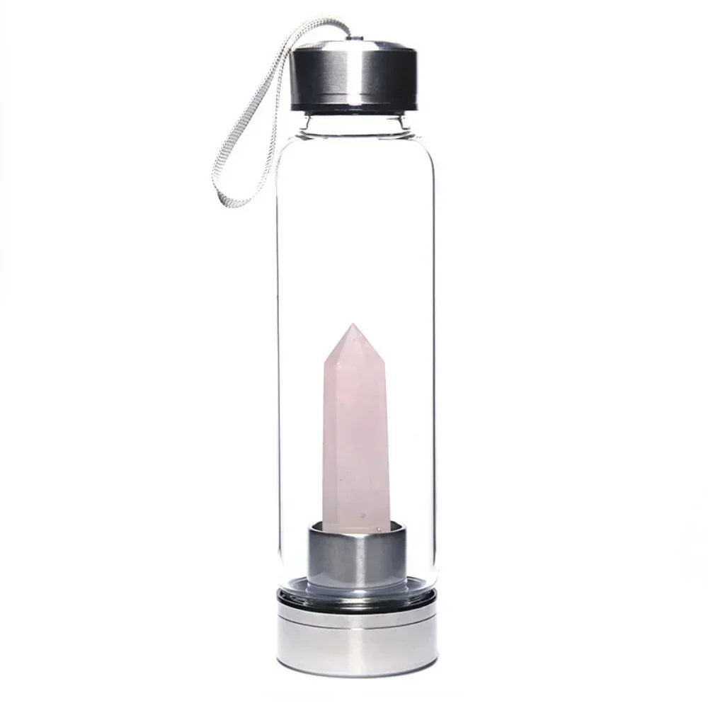 500ml Natural Crystal Water Bottle Crystal Glasses Stainle Steel Cup Healing Obelisk Wand Elixir Quartz Wand Heals Energy Chakra