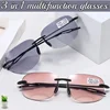 Fashionable Prescription Reading Eyeglasses Progressive Bifocal Sun Glasses for Middle-aged Frameless Presbyopia Glasses Diopter 3