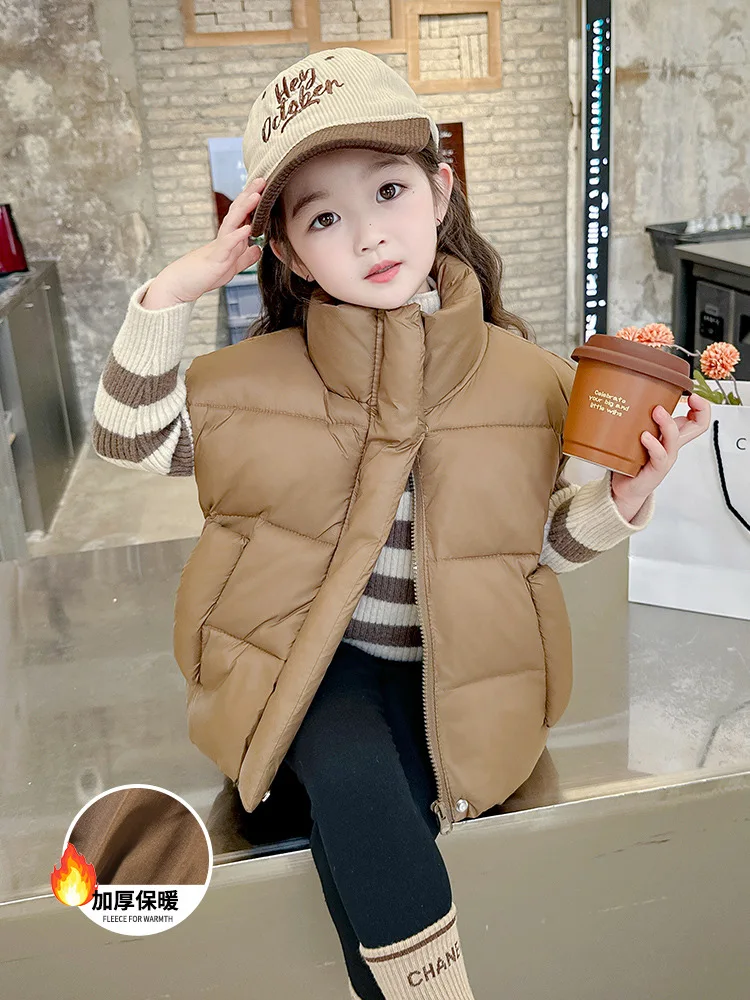 

Baby Girl Fashion Solid Color Waistcoat Cotton-Padded Coat Coat 2023 Winter New Little Girl Thick Thermal Vest Waistcoat