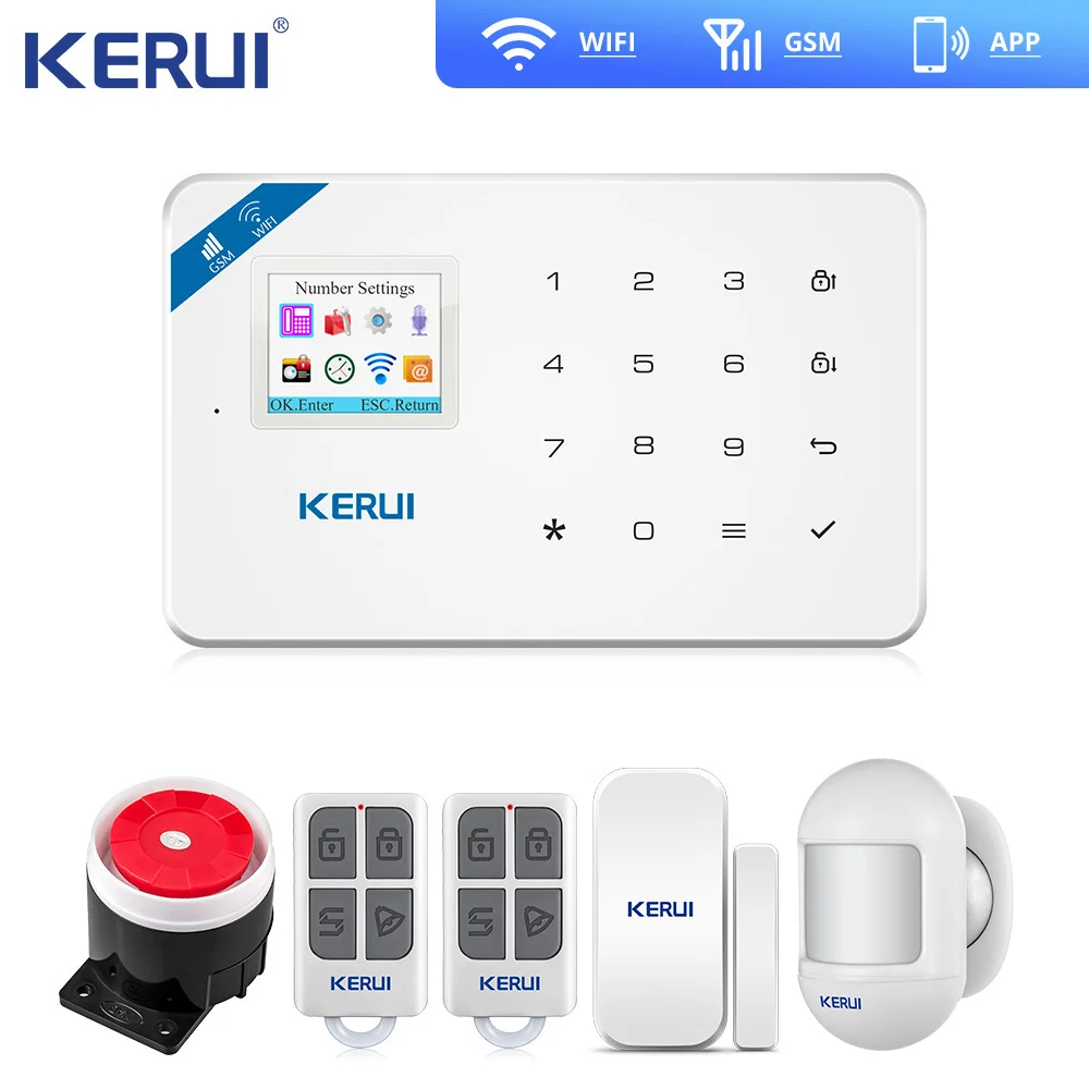 Kerui Tuya W181 Wireless Wifi Home Alarm GSM IOS Android APP Control LCD GSM SMS Burglar Alarm System For Home Security Alarm panic button for elderly Alarms & Sensors