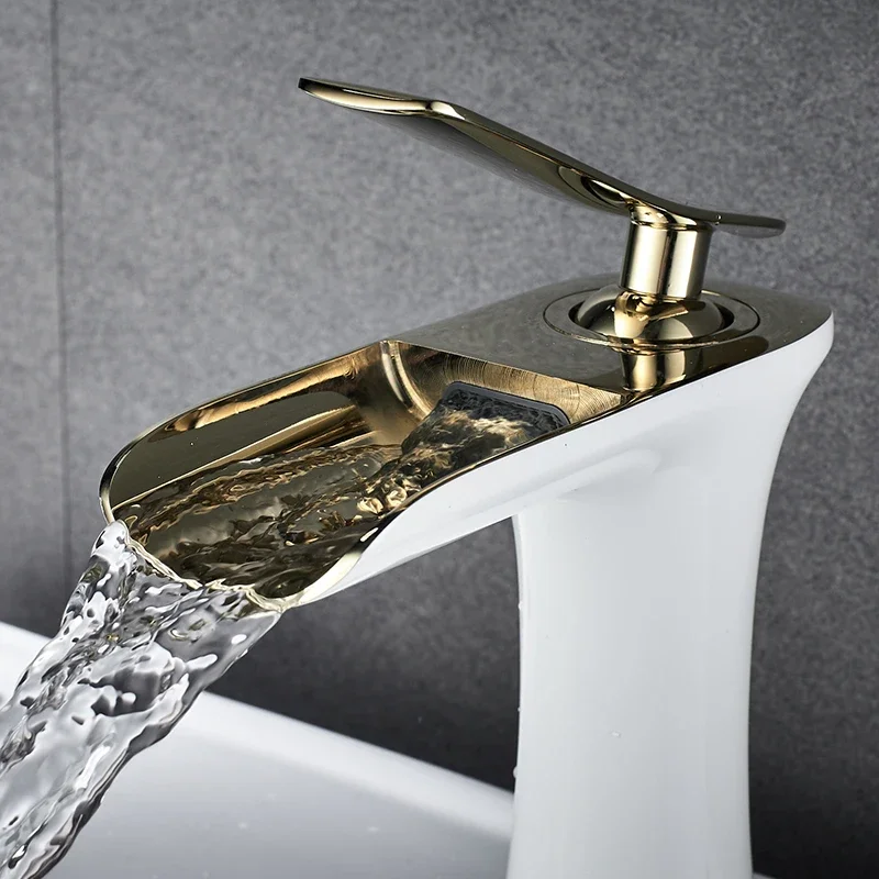 Waterfall Bathroom Basin Sink Faucets Hot Cold Tap Deck Mounted Water Mixer Crane Antique Bronze Chrome Finished ELM100 5