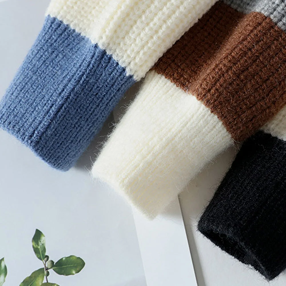 Men's Y2K Oversized Blue Knitwear Striped Sweater Blouse Tops Pullover Knit Casual Korean Autumn Winter Clothes Jumper For Men
