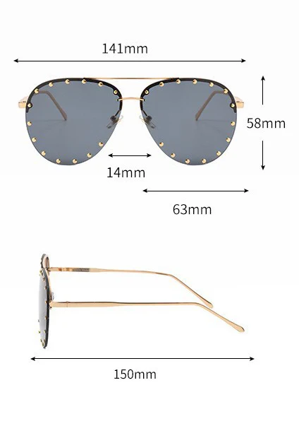 Vintage Metall Doppel Brücke Pilot Sonnenbrille Frauen Luxus Marke Designer Beliebte Punk Niet Mode Im Freien Sonnenbrille UV400 – Detail 4