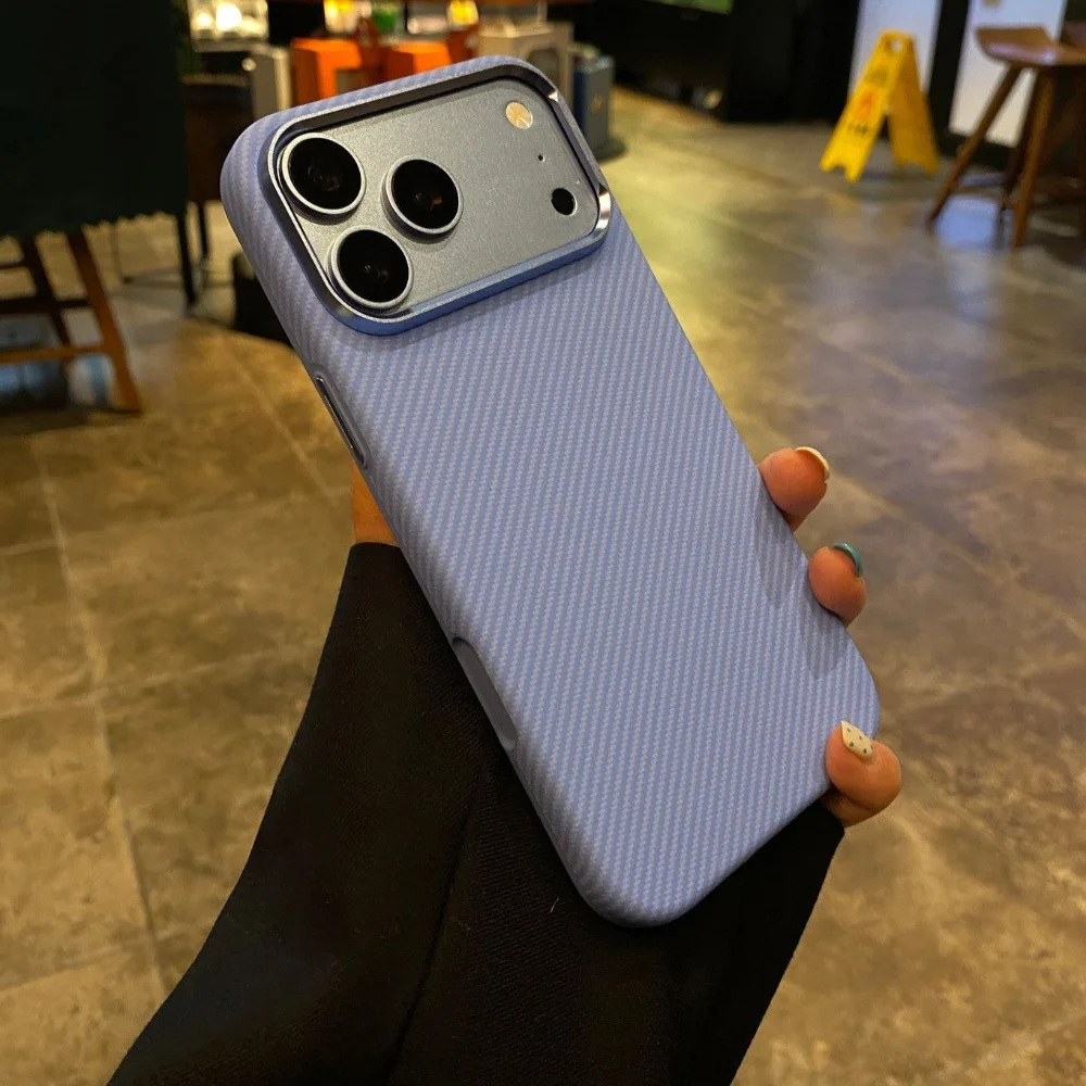 Premium Carbon Fiber Texture Phone Case with Alloy Lens Protection