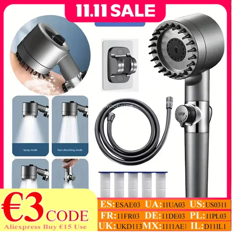 หัวฝักบัวพร้อมตัวกรอง 4 โหมดปรับแรงดันสูงหัวฝักบัวประหยัดน้ําห้องน้ํานวดอุปกรณ์ห้องน้ํา 1