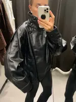 HH automne veste en simili cuir pour femmes décontracté solide fermeture éclair manches longues en cuir Pu manteaux nouvelle mode femme Streetwear 4
