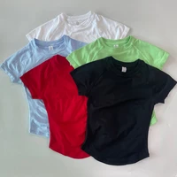 2 Piece Sets Women Outfit Longline Short Sleeve Gym Crop Top High Waist Workout Shorts Sports Suit Fitness Clothes Yoga Set - Image 4