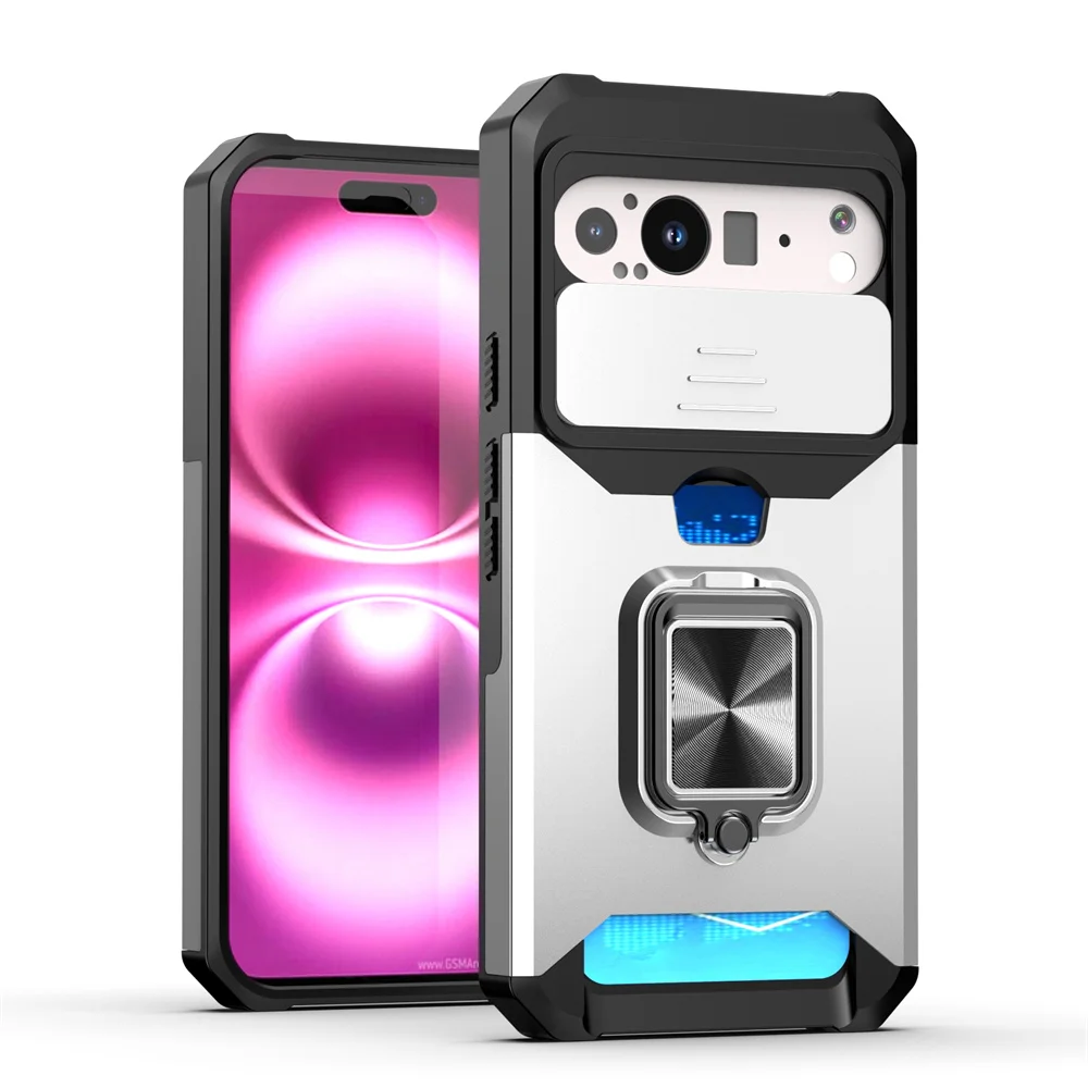 Luxurious Magnetic Phone Case with Slide Camera Protection and Folding Ring Stand