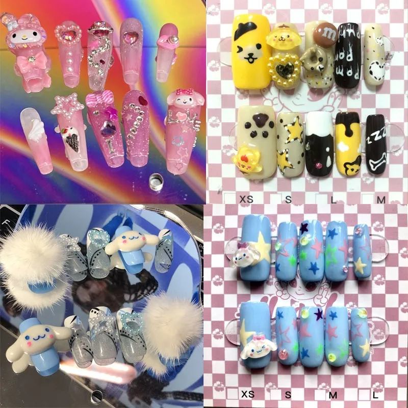 

10pcs Sanrio My Melody Cinnamoroll Fake Nails Hello Kitty New Ins Y2k Handmade High-End Manicure Nail Cute Cartoon False Nails