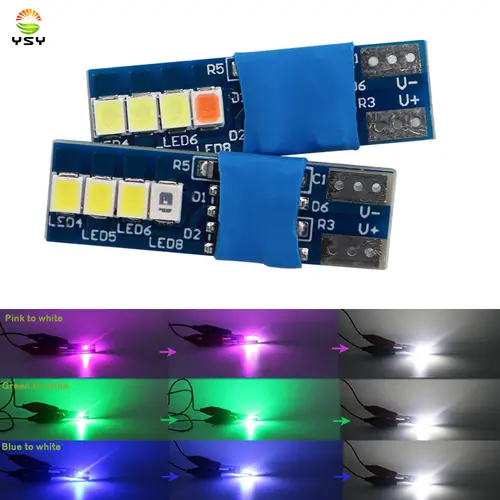 2pcs Canbus W5W T10 8smd 2835 Auto Wedge Light Car Interior Reading Lamp No Error Door Parking Bulb Blue Yellow Pink to white