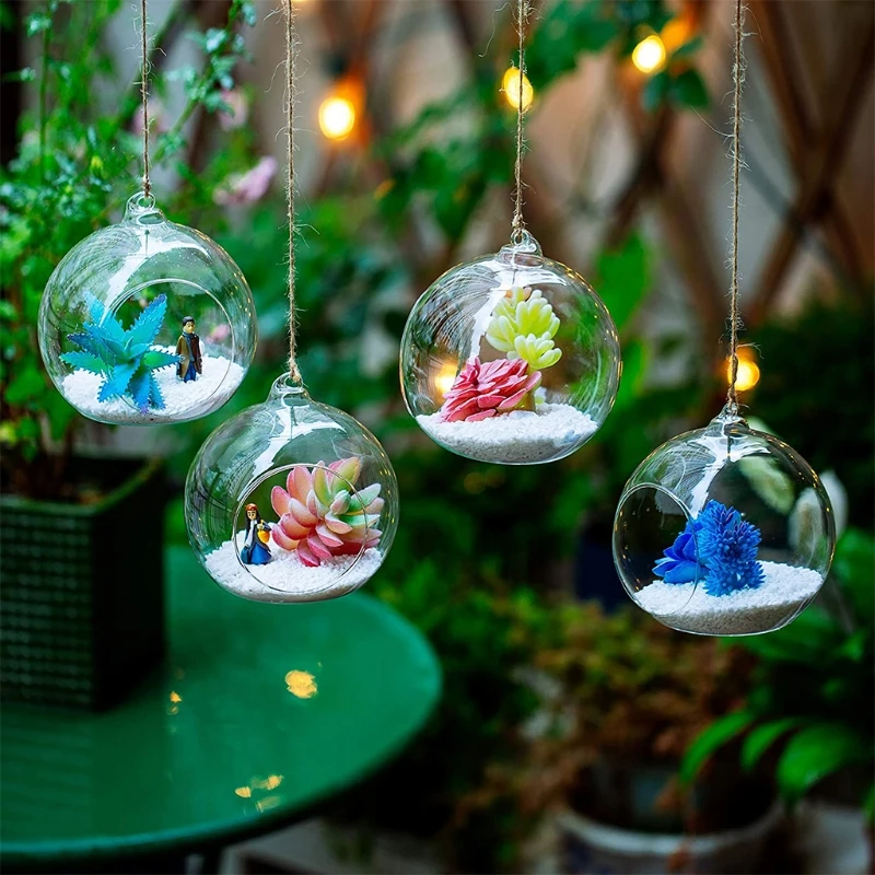 Hanging Glass Terrarium Globe Tea Light Candle Holder Succulents Vase Hanger for Home Wedding Party Indoor Outdoor Decor 2