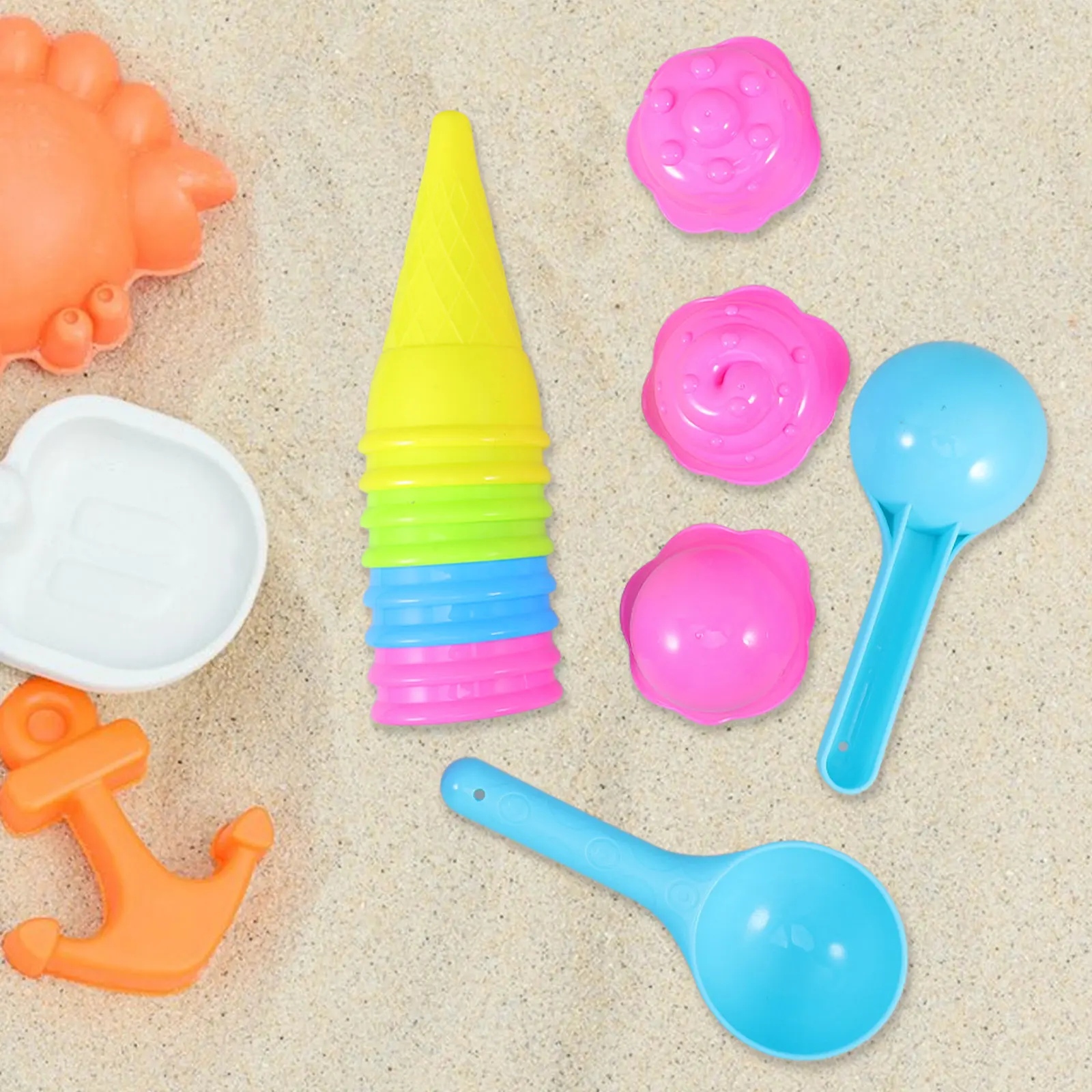 1 세트 아이스크림 콘 모양 모래 금형 어린이 창의적 놀이 세트 활기찬 무독성 플라스틱 해변 해변 뒷마당 실내 야외