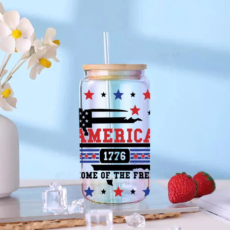 3D UV DTF Transfers Stickers Cup Wraps American Flag Day Printed for DIY Glass Ceramic Metal Leather Etc 16oz D95