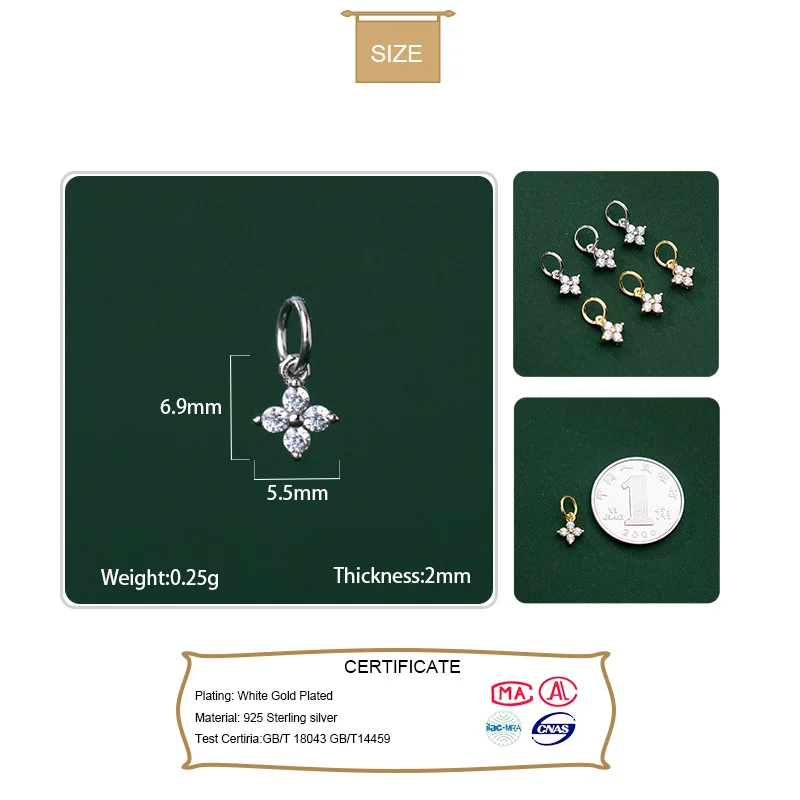 Silver Necklace Charms Pendant Necklace Silver Necklace Silver Pendant TrustDavis Real S925 Sterling Silver Fashion Geometric CZ Charms Pendant For Bracelet or Necklace DIY Accessories Jewelry HY303
