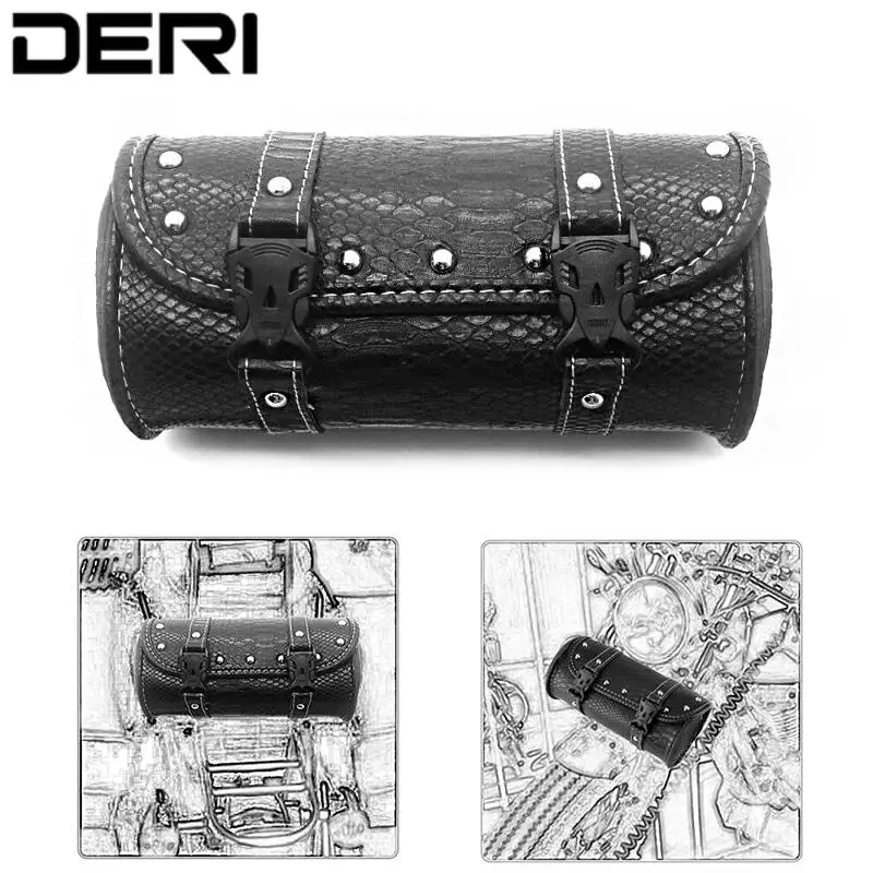 

Black Mini PU leather Tool Bag Motorcycle Scooter Saddlebag Roll Barrel Side Bag Storage Tool Pouch Luggage Saddlebag Universal