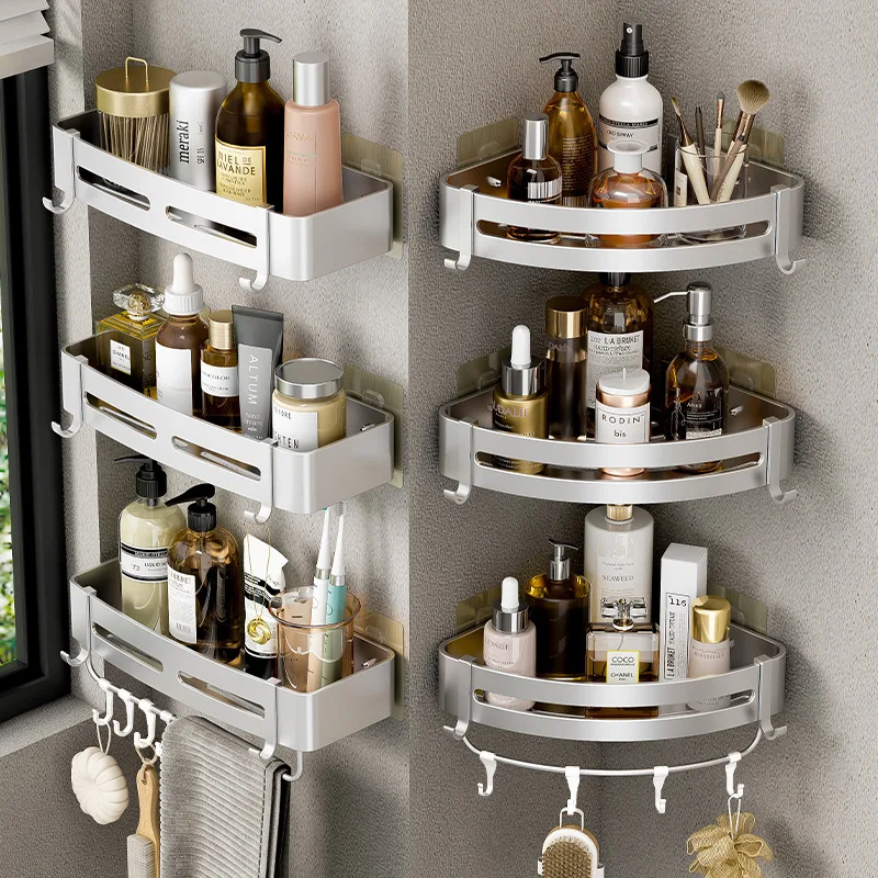 Mensole da bagno a parete cestino da appendere per doccia con ganci mensola porta  Shampoo accessori per scaffali per condimenti da cucina - AliExpress