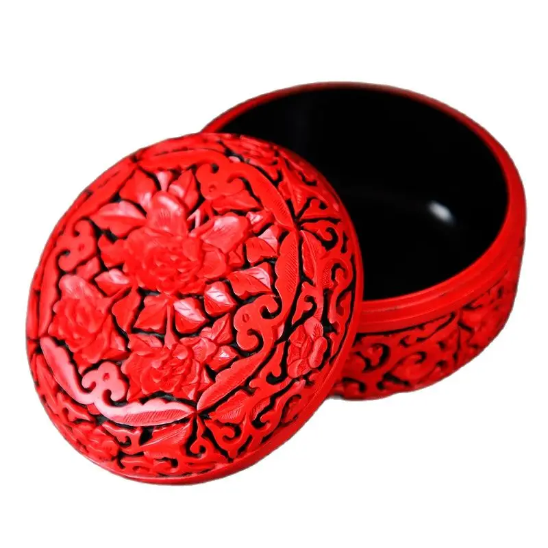 

chinese lacquerware box Japan lacquerwork carved peony statue jewelry dresser gift hobby collect