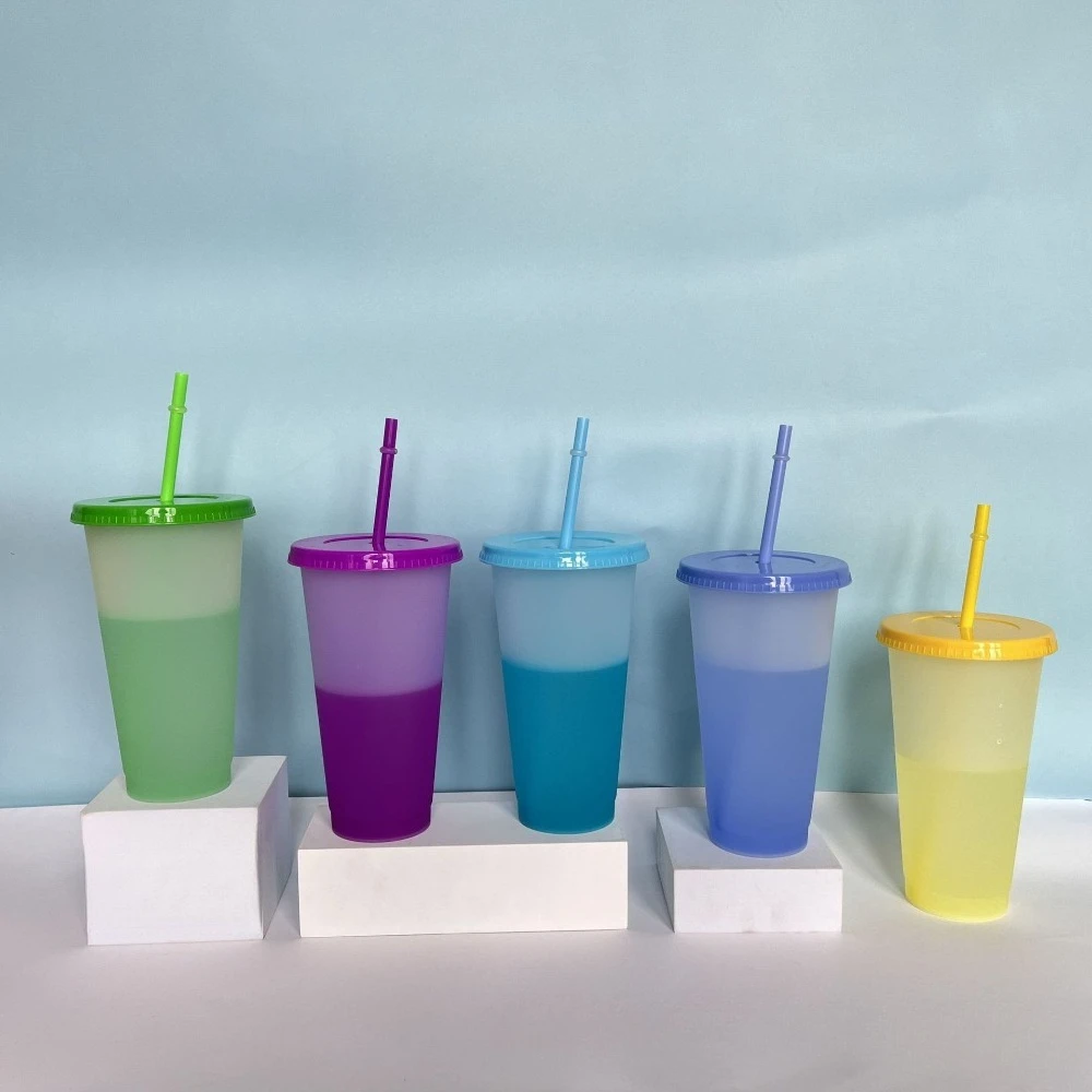 Description Picture 5 of itemNew 24oz 10Pcs Color Changing Cups with Lids and Straws 710ml Plastic Tumblers Cute Iced Coffee Cup Reusable Cups Bulk
