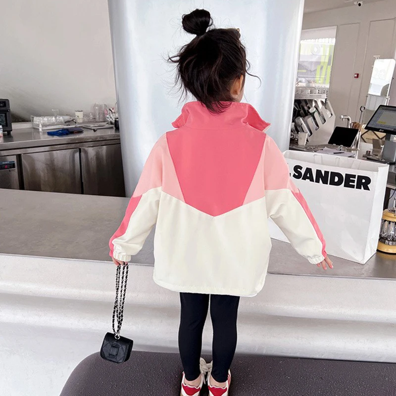 Girls Colorblocked Baseball Trench Jacket - Spring Autumn Casual Outerwear Ages 2-10