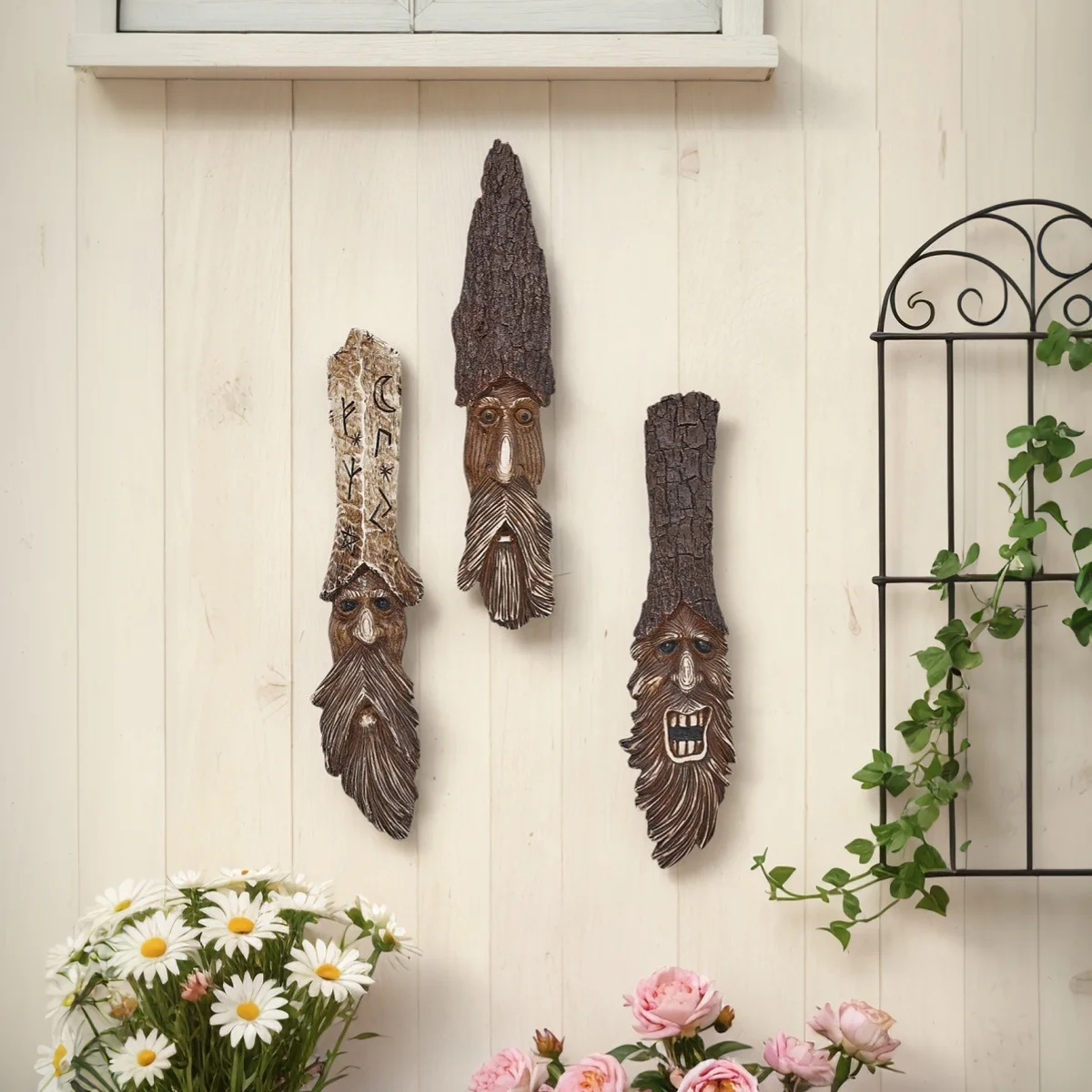 1PC, modern creative bark elf shaped tree trunk decorative pendant, resin material garden decorative handicraft