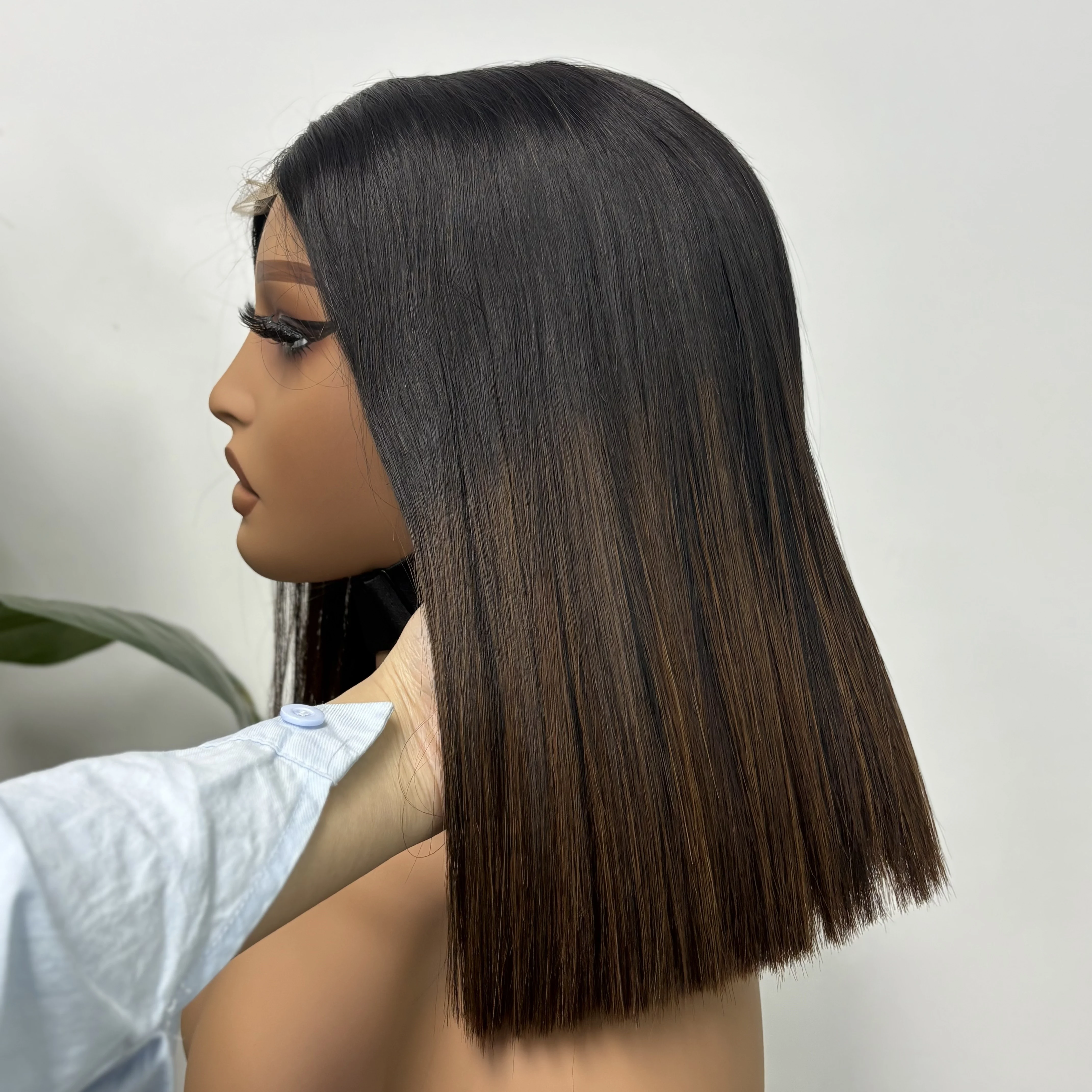 300% 2x6 HD Lace 1BT4 Chocolate Brown Bone Straight Bob Wigs 16A Double Drawn Raw Vietnamese Virgin Human Hair Wigs for Women