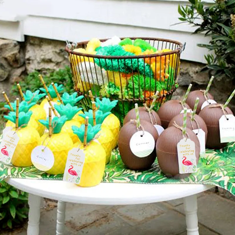 6/12pcs Hawaii Party Coconut Pineapple Cups Luau Flamingo Summer Beach Birthday Hawaiian Tropical Party Decoration Wedding