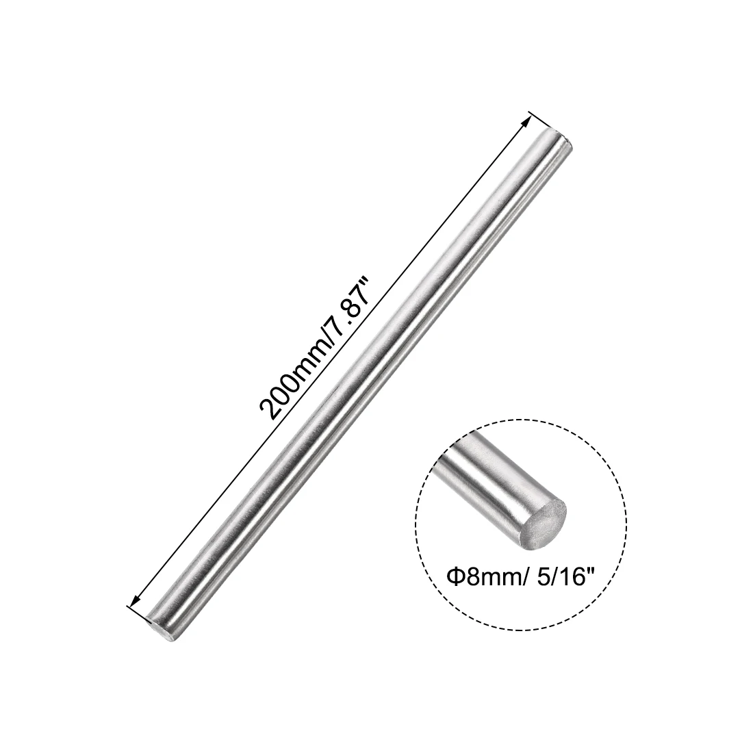 Steel Round Rod 2Pcs 8x100mm-300mm 304 Stainless Steel for Gear Shaft