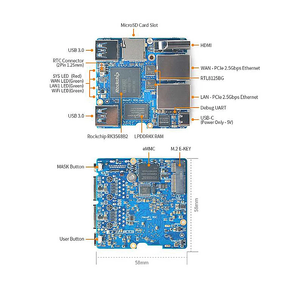 NanoPi R5C Rockchip RK3568  2.5G ̴ Ʈ ɼ   ġ  M.2 WiFi  HDMI2.0, /Openwrt/