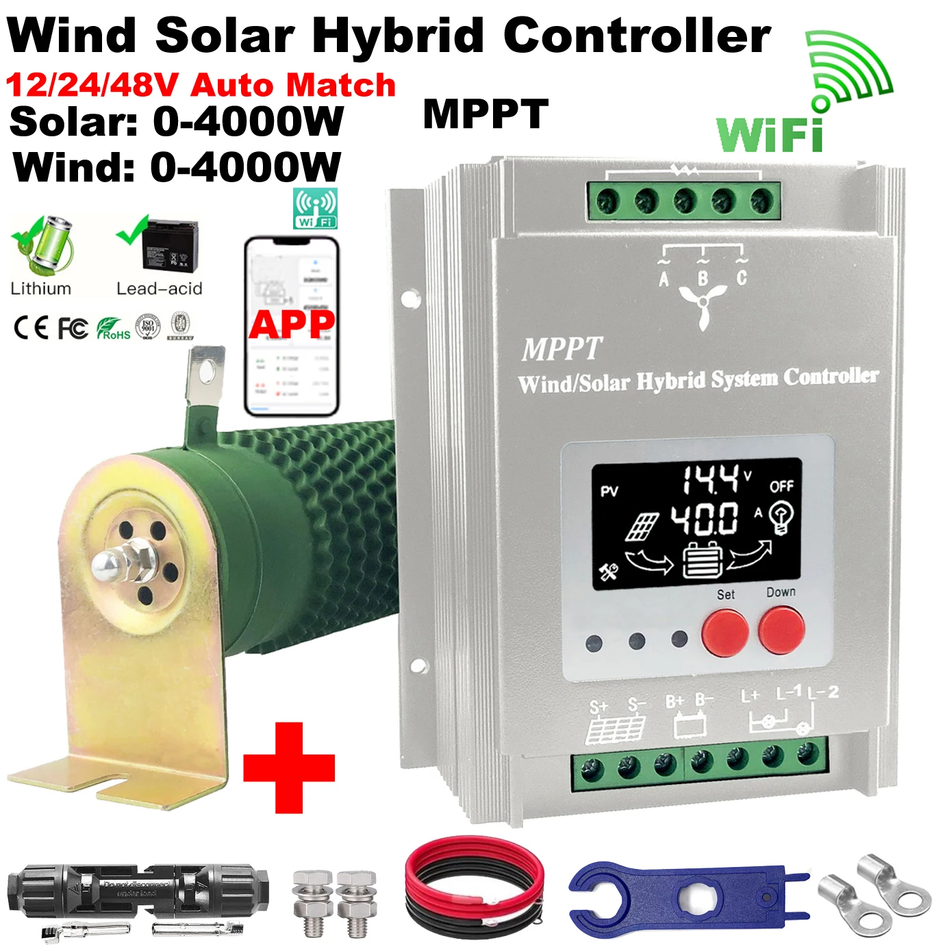8000W 12V 24V 48V MPPT Hybrid Solar Controller Wind Turbine Battery