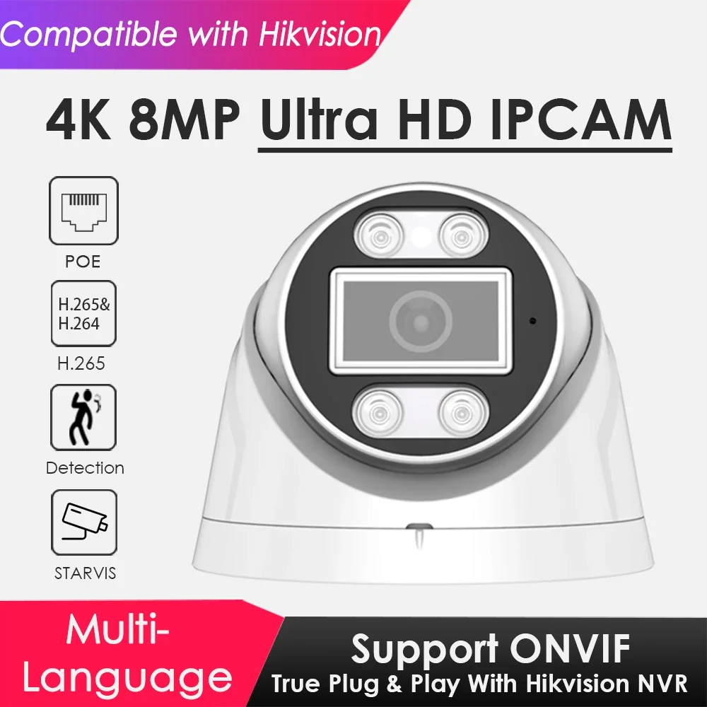 

IMX415 4K 8MP POE IP Camera Compatible with Hikvision IR/Smart Dual Light Mode CCTV Motion Detection for Home Surveillance Onvif